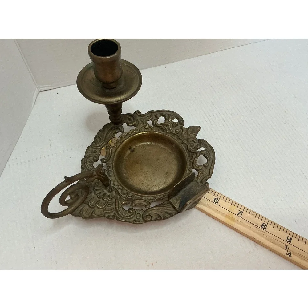 Vintage Brass Chamberstick Candle Holder Ornate Scroll Filigree Gold